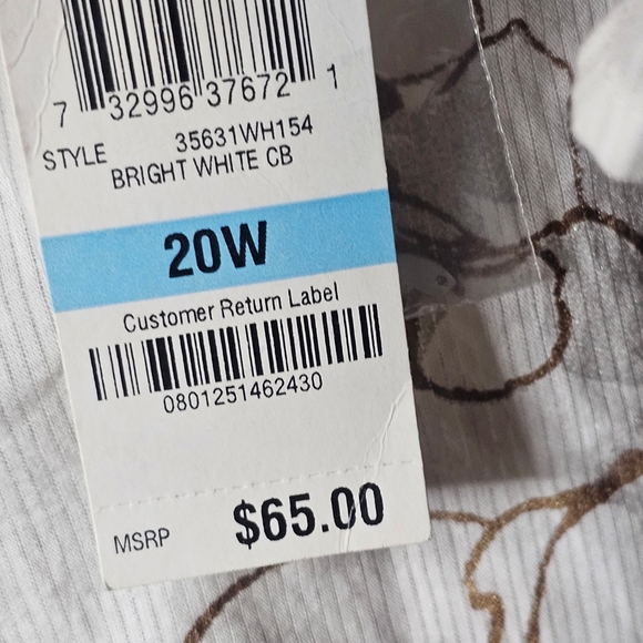 Charter Club women's bright white /brown floral  embroidered v-neck top size  20 - Picture 8 of 9